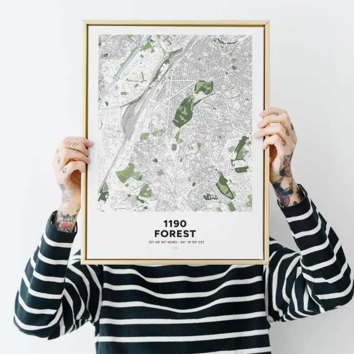 Poster personnalisé avec la carte de Forest à Bruxelles.