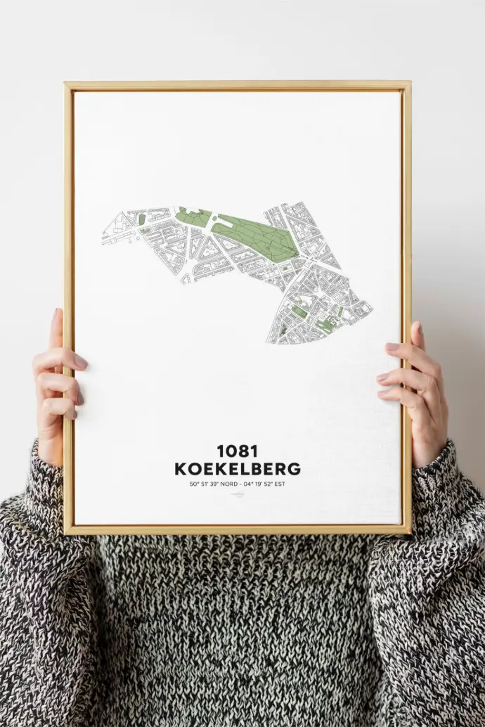 Poster avec la carte décorative de de la commune de Koekelberg, à Bruxelles.