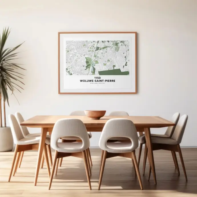 Affiche avec la carte décorative de de la commune de Woluwe-Saint-Pierre, à Bruxelles.