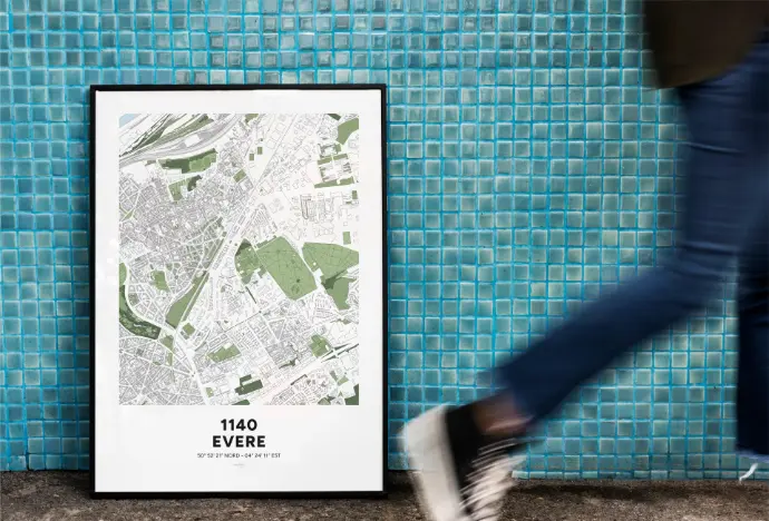 Poster avec la carte géographique de la commune d'Evere.