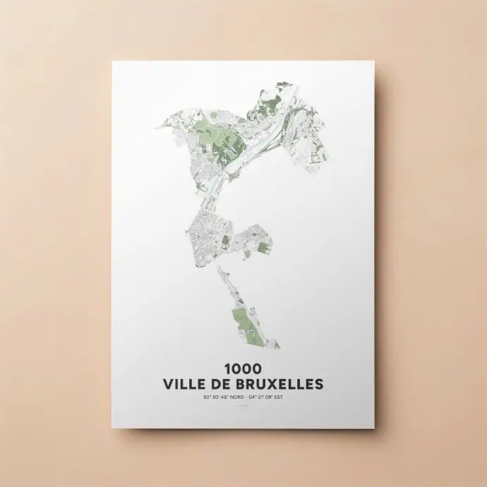 Poster avec la carte artisanale de la commune de la Ville de Bruxelles