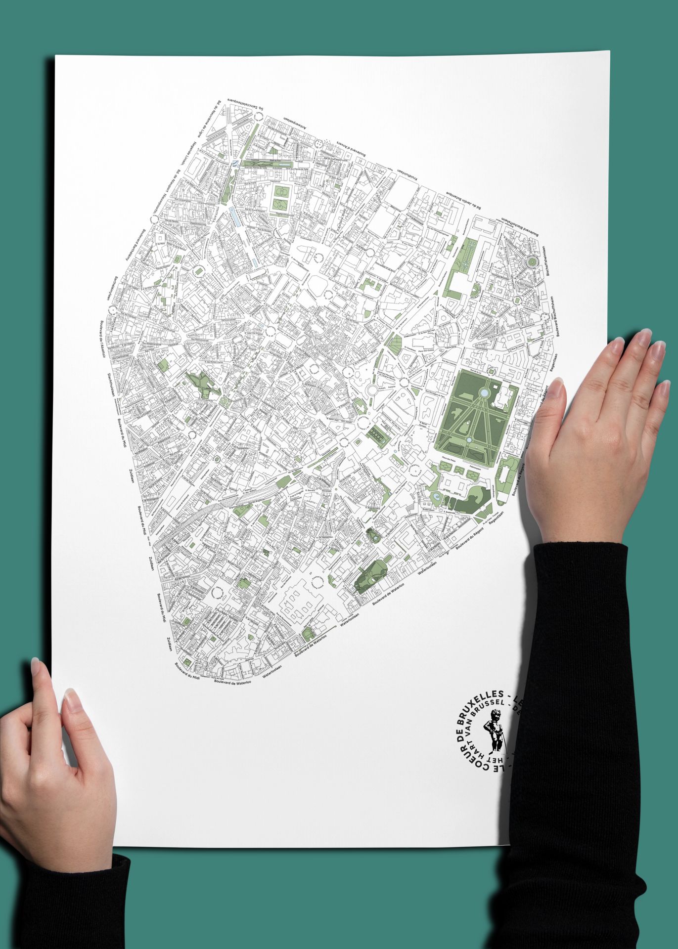 Carte de Bruxelles imprimée sur du papier certifié FSC.