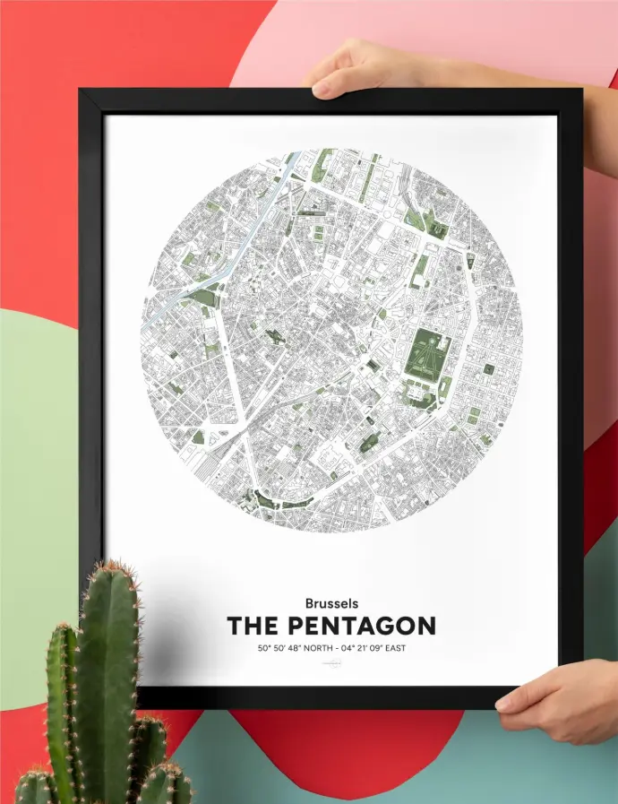 Poster avec la carte design et décorative du pentagone de Bruxelles.