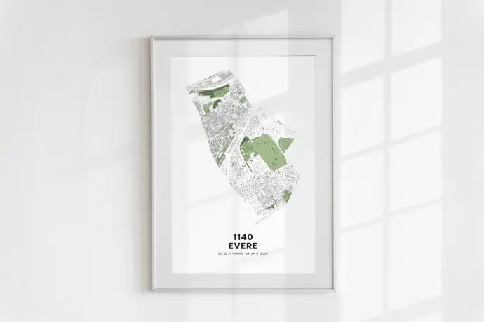 Affiche avec la Carte de la commune d&#39;Evere.