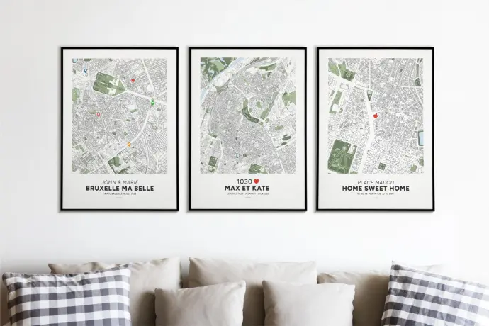 Poster avec la carte personnalisées de Bruxelles.