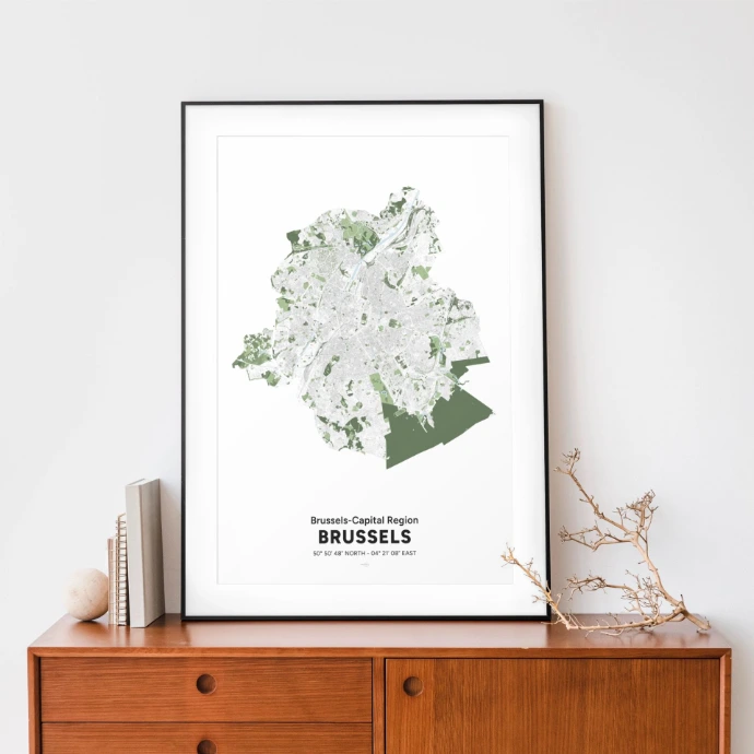 Poster avec la carte de bruxelles, capitale de l'Europe.