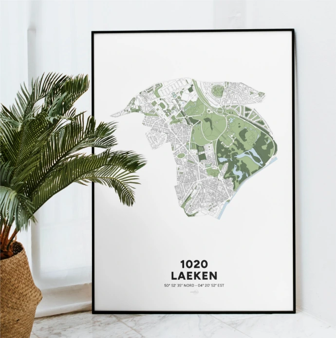 Poster avec la carte déco de la commune de Laeken, à Bruxelles.