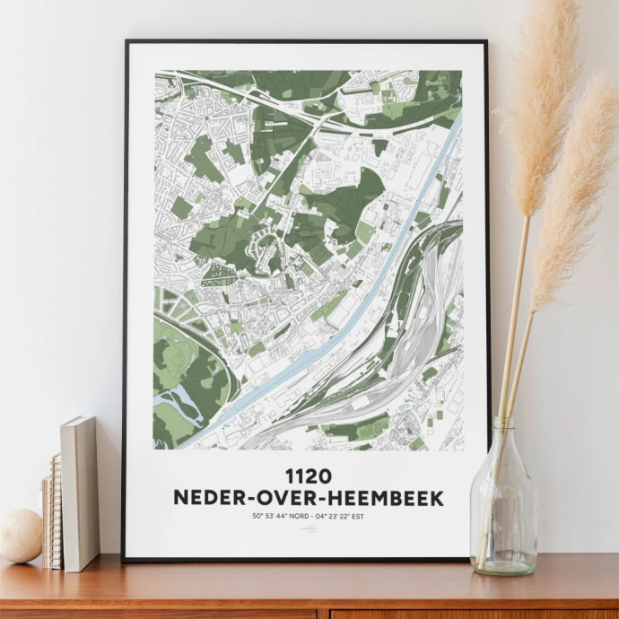 Poster avec la carte déco de la commune de Neder-Over-Heembeek.