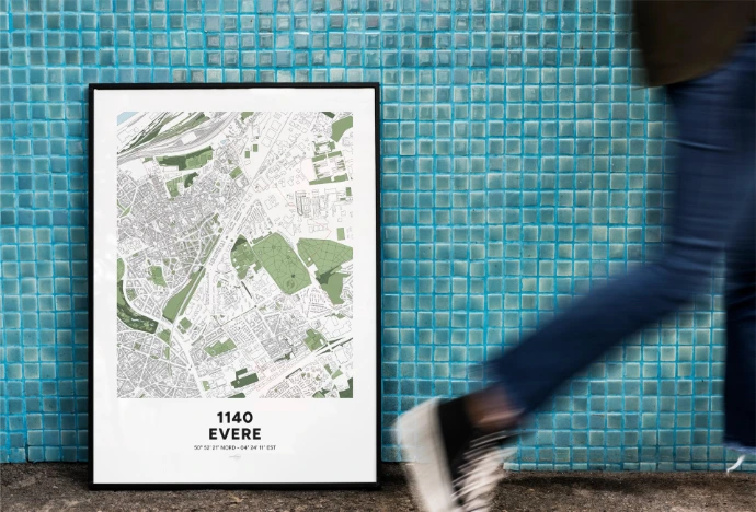 Poster décoratif avec la carte de la commune d'Evere.