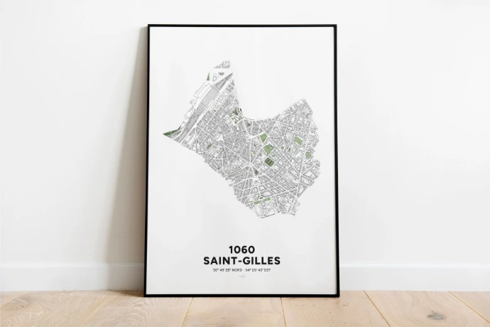 Poster avec la carte design de la commune de Saint-Gilles.