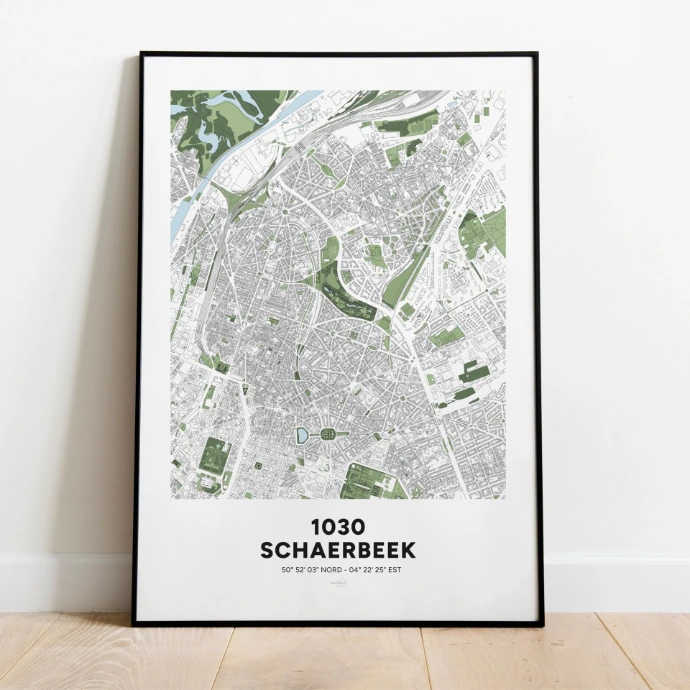 Poster avec la carte déco de la commune de Schaerbeek.
