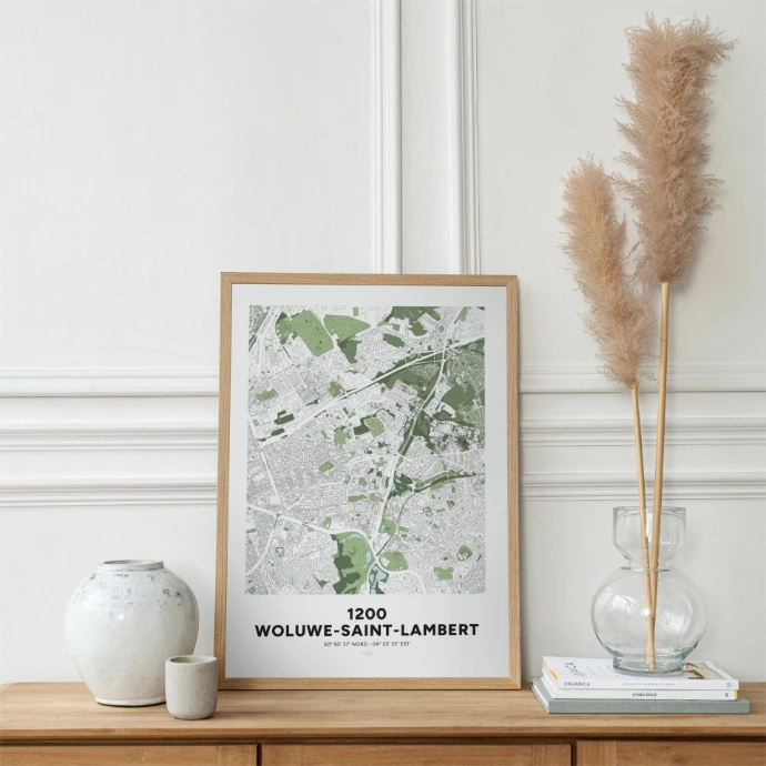 Poster avec la carte design de la commune de Woluwe-Saint-Lambert.