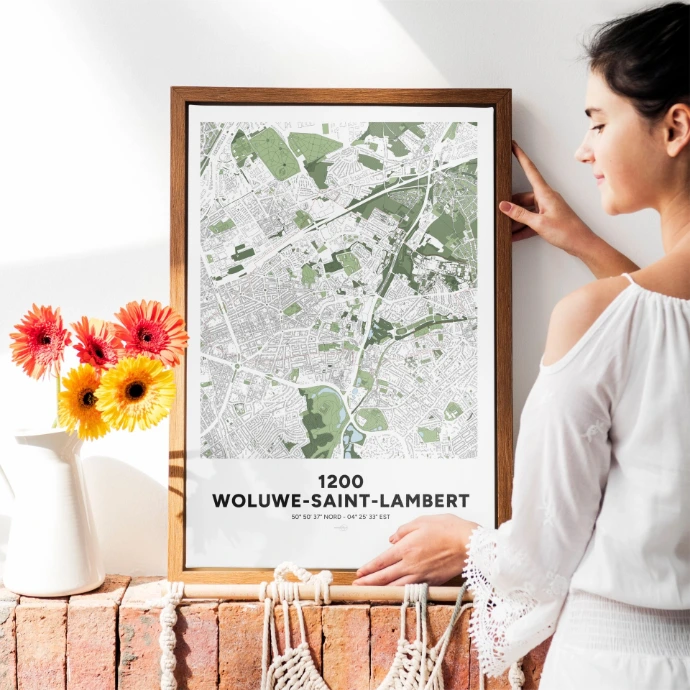 Poster avec la carte déco de la commune de Woluwe-Saint-Lambert.