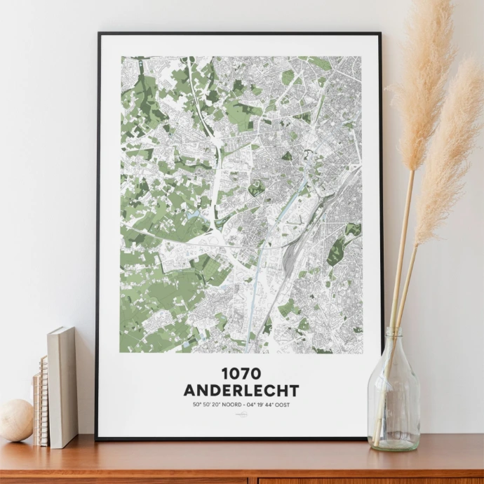 Poster avec la carte de Anderlecht imprimée à Bruxelles.