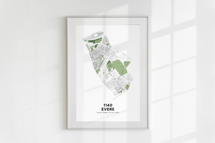 Poster avec la carte déco murale de la commune d'Evere. 