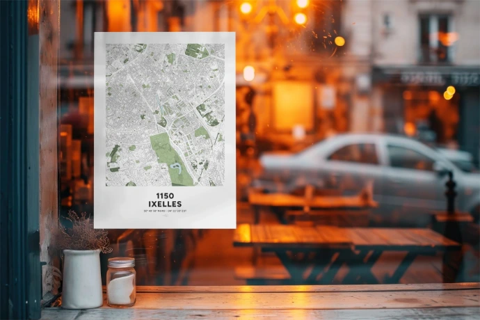 Poster avec la carte déco de la commune de Ixelles, à Bruxelles.