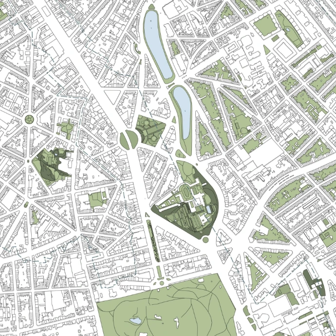 Poster avec la carte design de la commune de Ixelles.