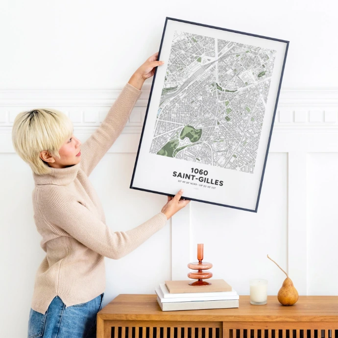 Poster avec la carte de Saint-Gilles à Bruxelles.