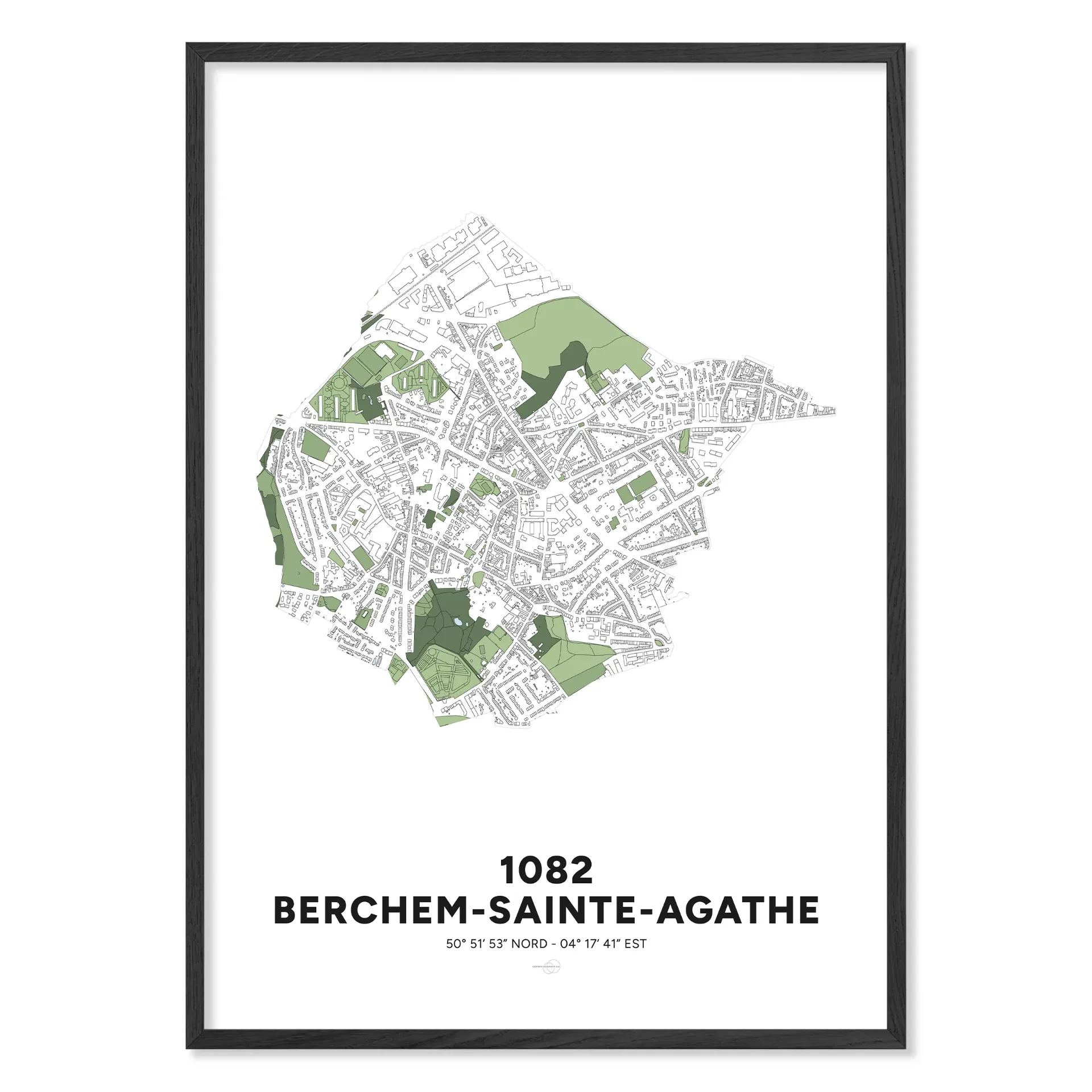 Kaart van Sint-Agatha-Berchem 1082 – Minimalistische poster (Formaat A3 - 29,7x42cm, Frans, Zonder personalisatie, Zonder personalisatie)