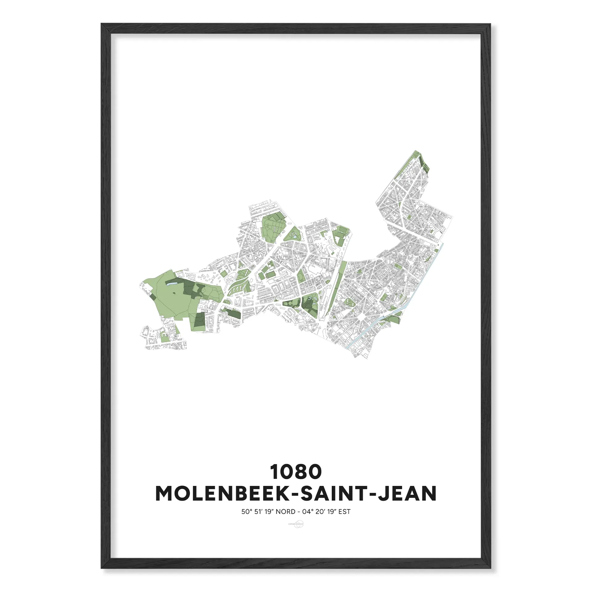 Carte de Molenbeek 1080 – Poster Minimaliste (Format A3 - 29,7x42cm, Français, Sans personnalisation, Sans personnalisation)