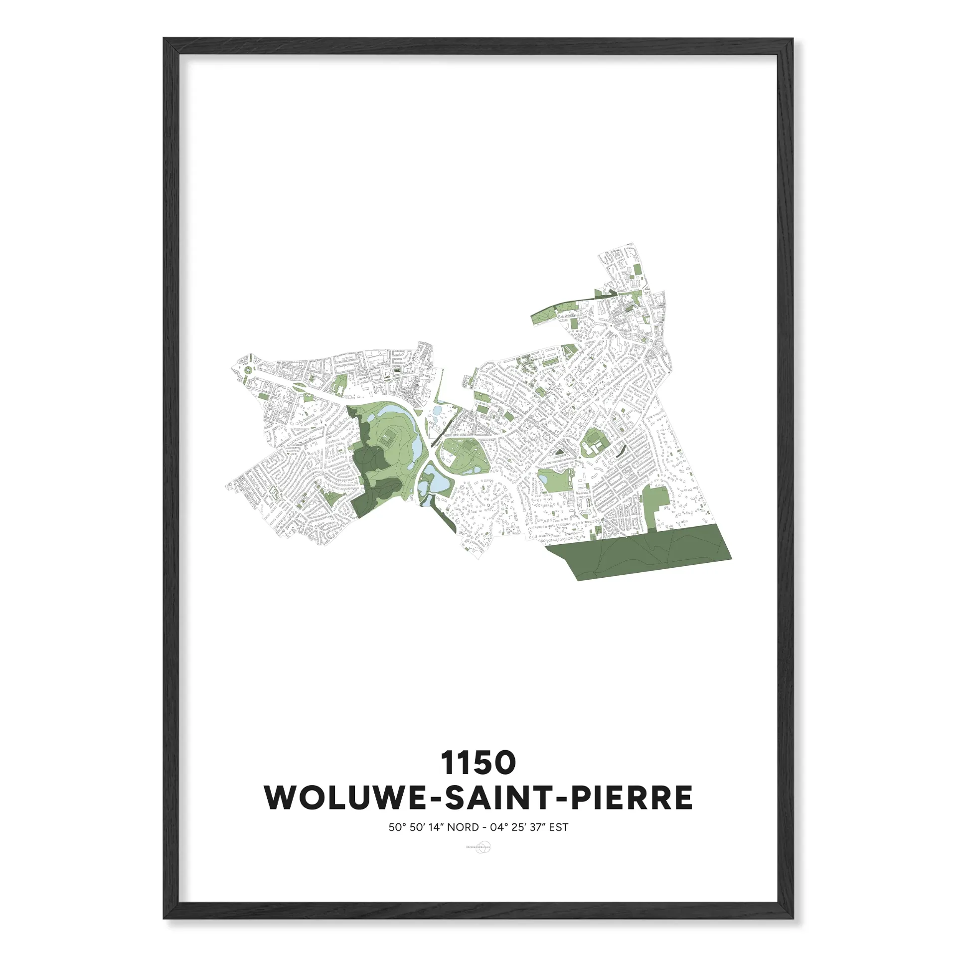 Kaart van Sint-Pieters-Woluwe 1150 – Minimalistische poster