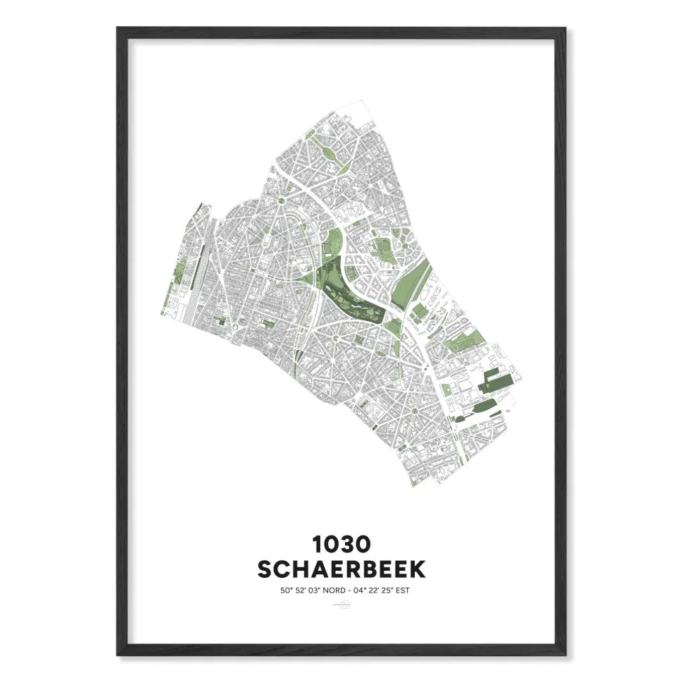 Carte de Schaerbeek 1030 – Affiche Minimaliste (Format A3 - 29,7x42cm, Sans personnalisation, Sans personnalisation)