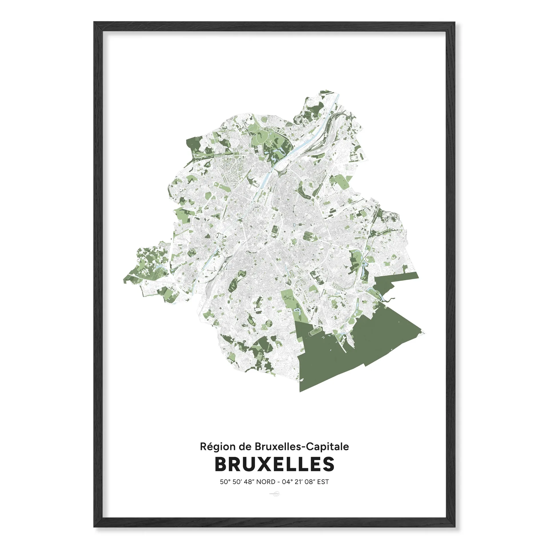 Kaart van het Brussels Hoofdstedelijk Gewest – Minimalistische poster